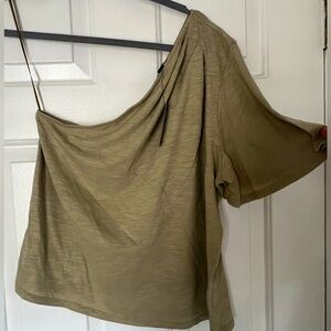 Express one shoulder top in color ELM